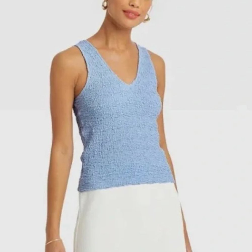 a new Day Textured Baby Blue Tank Top | Size Large